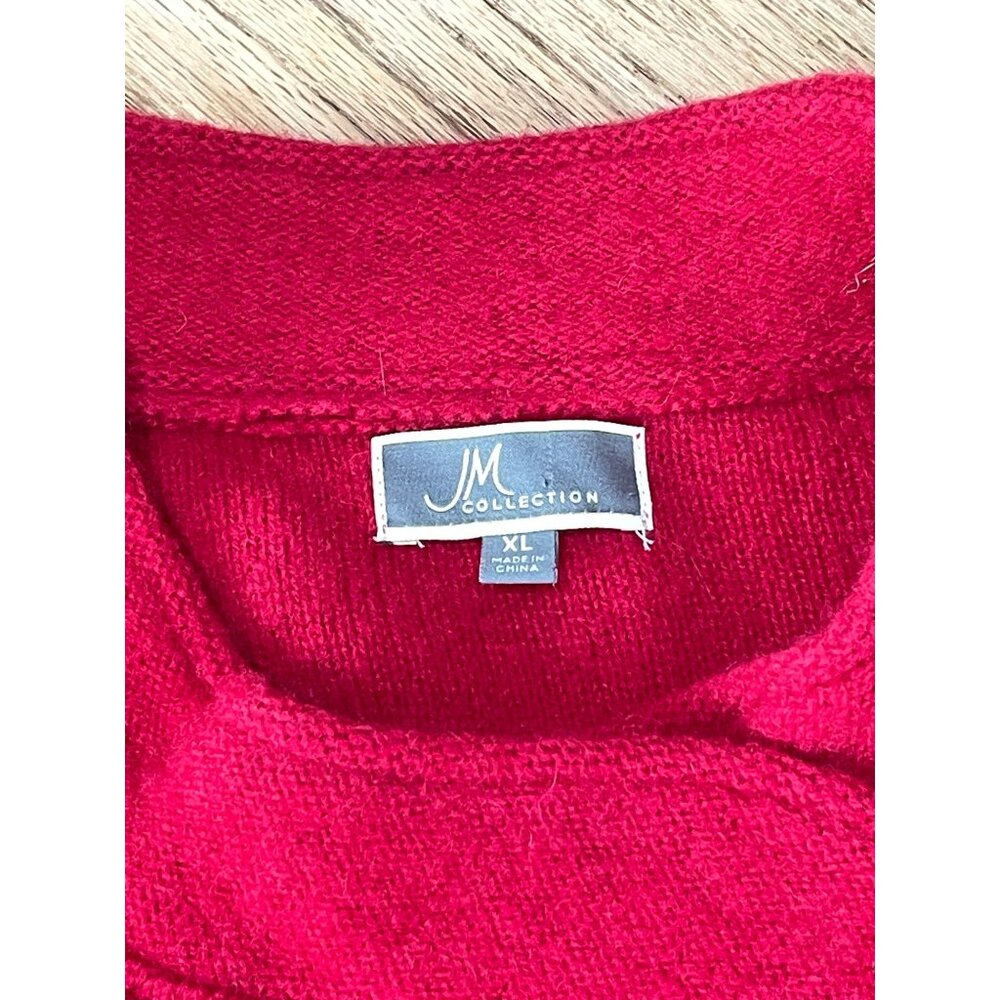 JM Collection Red Wool Cardigan Sweater Womens XL Button Up Mandarin Collar - Picture 5 of 6